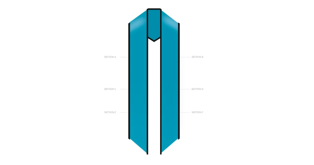 Image of a custom graduation stole with labeled sections for personalization