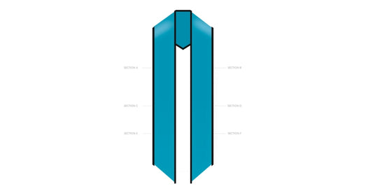 Image of a custom graduation stole with labeled sections for personalization